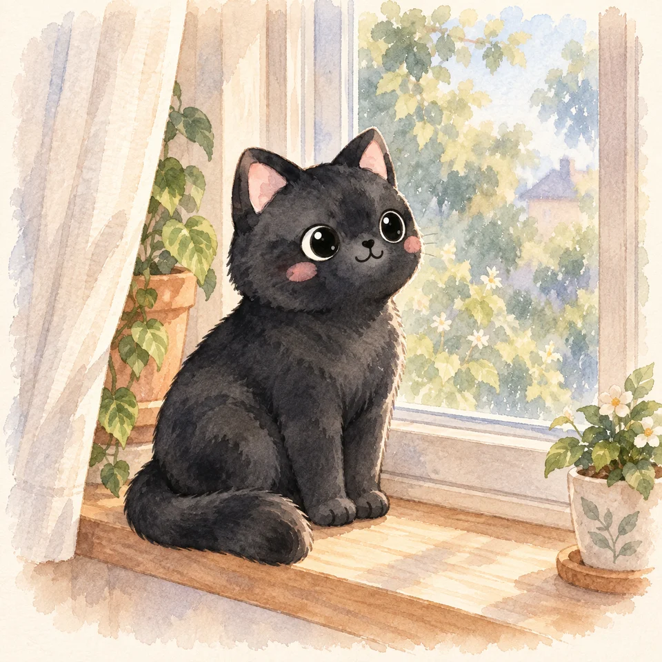 Gato negro · Una silueta en la luz de la mañana
