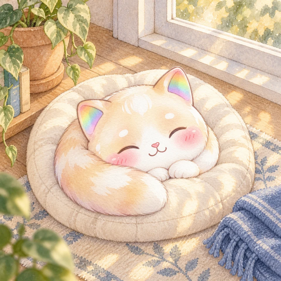 水彩猫咪在家中安静休息