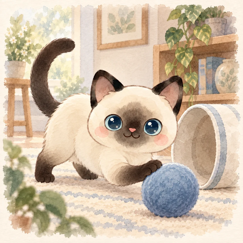 Siamés · Una pelota azul a la entrada del túnel