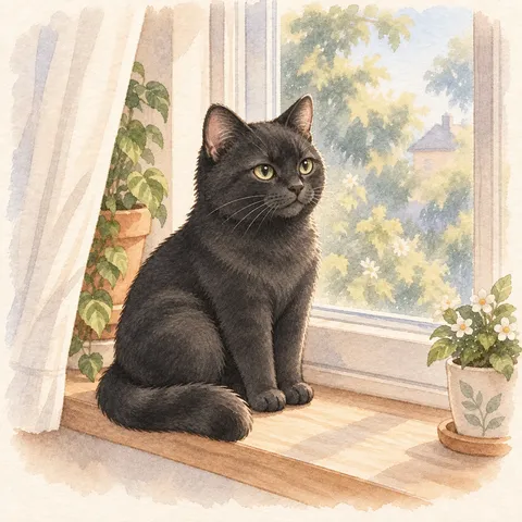 Gato negro · Una silueta en la luz de la mañana