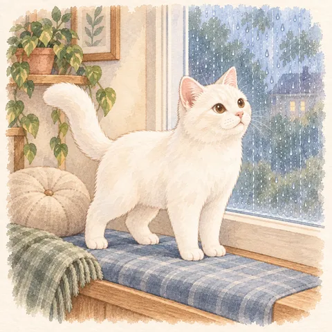 Gato blanco · Una naricita junto a la ventana