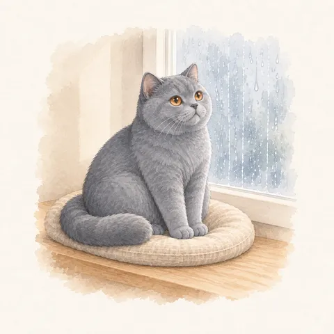 British Shorthair · Lingering on the windowsill