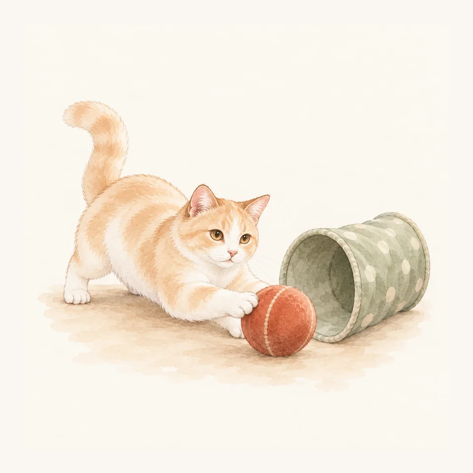 雑種猫 · フェルトのボールが少し遠回り