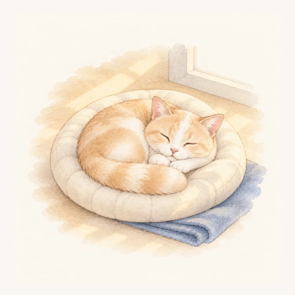 雑種猫 · 午後の最後の日だまりで横になる