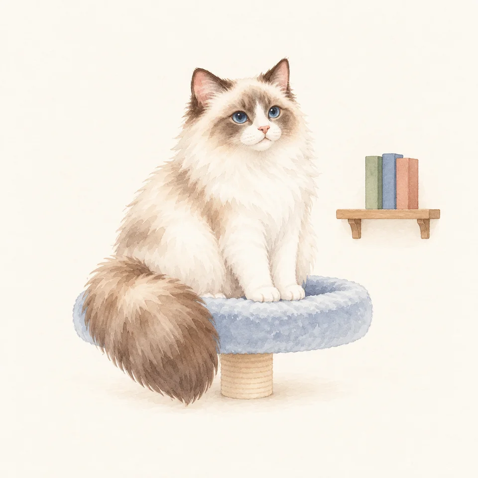 Ragdoll · Mirando la habitación desde una plataforma baja