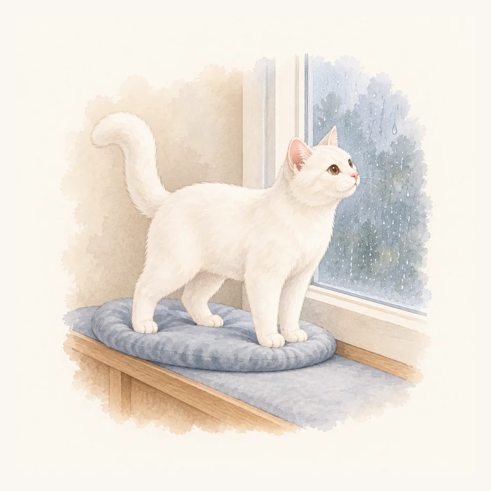 흰 고양이 · 코끝을 창가에 가까이 대기